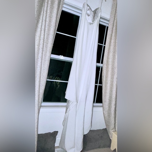 Jenny Yoo Samantha Wedding Gown Sz. 10 open back Crepe button train $2,500 - Picture 13 of 16